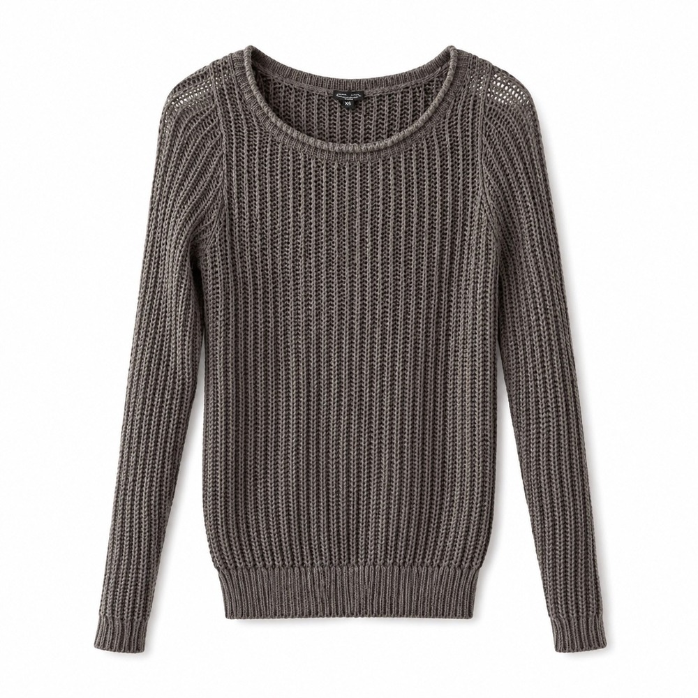 New‎ York & Company Open Knit Sweater Womens XS Gray Mesh Cotton Pullover